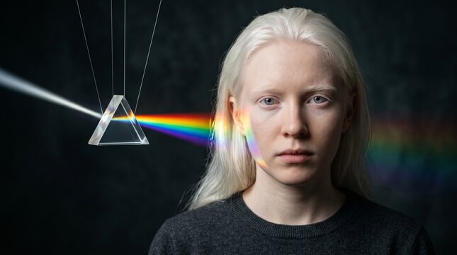 Mujer con albinismo iluminado por espectro de luz natural