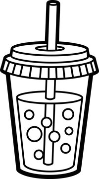 Hand-drawn bubble tea illustration in a clear cup with straw, vector line art.