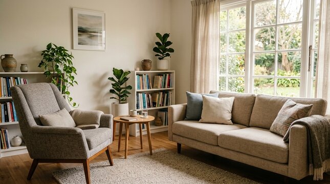 Empty therapy chair and couch in a professional counseling room for psychotherapy concept