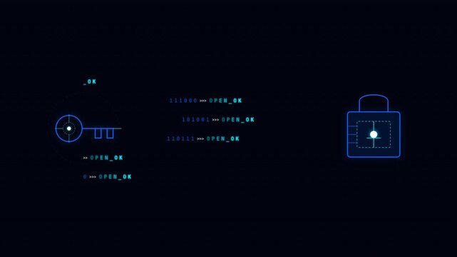 Futuristic Motion Digital Security Interface with Data Encryption and Cybersecurity Elements.