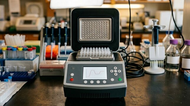 PCR thermal cycler machine in a laboratory for molecular biology research