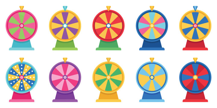 Colorful Fortune Wheels Collection with Reward Segments and Spinning Game Elements for Lottery Promotions Decision Tools and Fortune Wheel Graphics