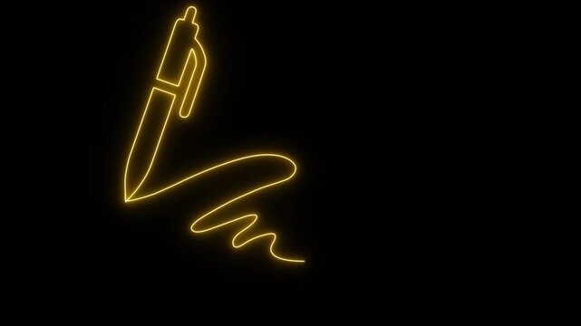 lowing neon line pen or pencil icon with writing concept white color on transparent background, Abstract Neon line Magic pen icon isolated.4k video.