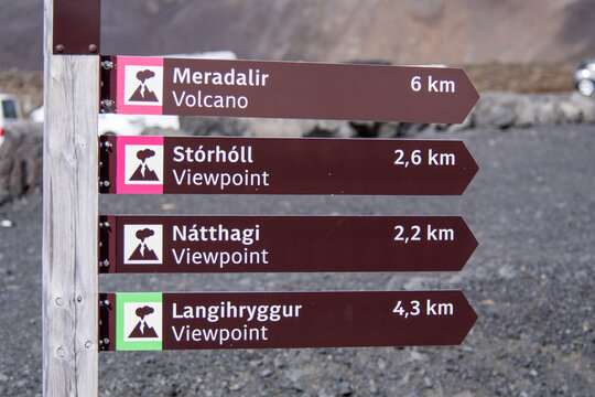guideposts in Iceland helping find viewpoints in rural volcanic zones.