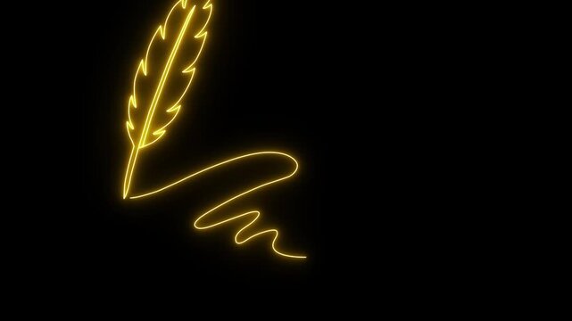 The animation forms a chicken feather icon with a neon saber effect.4k video.