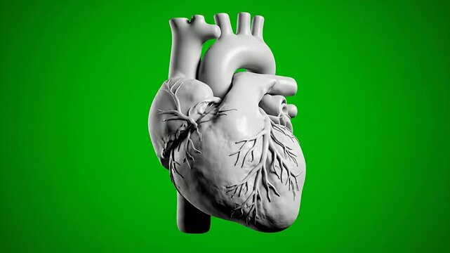 Anatomically Perfect Human Heart Rendered In Grey Clay Plaster Isolated On Vibrant Green Background For Medical And Educational Use