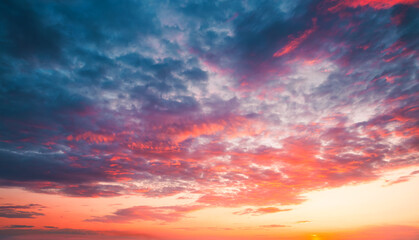 Fototapeta premium Fantastic sunset and soft pink clouds of pastel tones. Image template of textured sky.