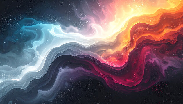 Abstract swirling cosmic nebula clouds with vibrant orange and blue fluid gradients, stardust space background