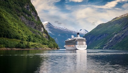 hurtigruten cruise liner sailing on the geirangerfjord one of the most popular destination in norway