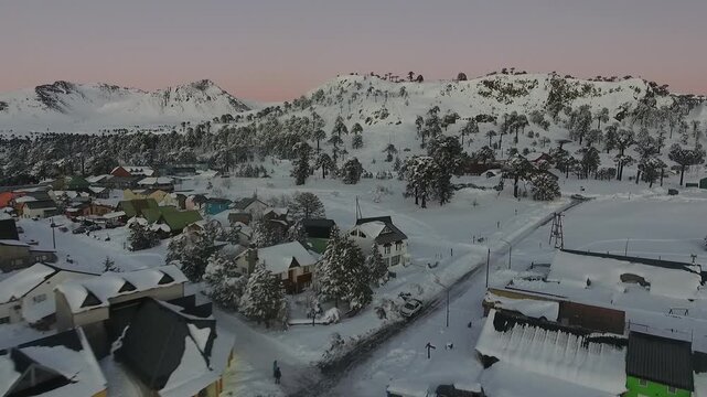 aerial view of a snow village