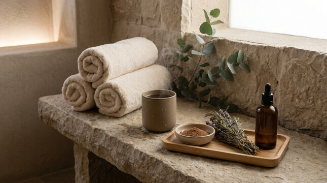 Spa Refreshment Corner With Adaptogen Infusion And Ceramic Wellness Set
