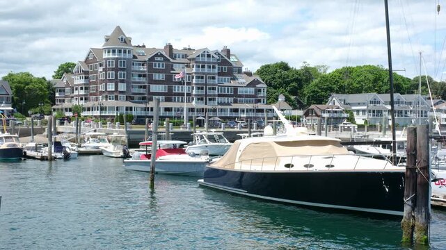 Luxury yachts moored at a marina in Jamestown Rhode Island
