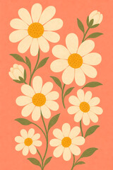 Obraz premium Vibrant daisies bloom on a peach-colored wallpaper background for handphone hp screens.