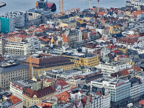 Beautiful photos of Begen in Norway, featuring the sea, panoramic views, Bergen, and churches, taken on a beautiful, sunny winter day
