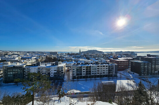 Beautiful photos of Kristiansand, Norway, featuring the sea, panoramic views, Bergen, and churches, taken on a beautiful, sunny winter day