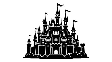 Castle Silhouette On White Background Detailed Architectural Illustration © Creator Rima Akter