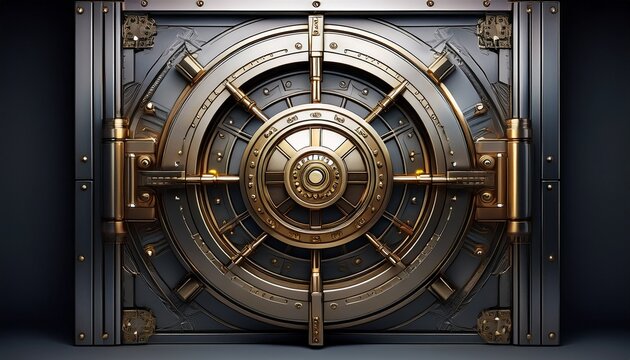 armor steel modern closed bank vault door isolated