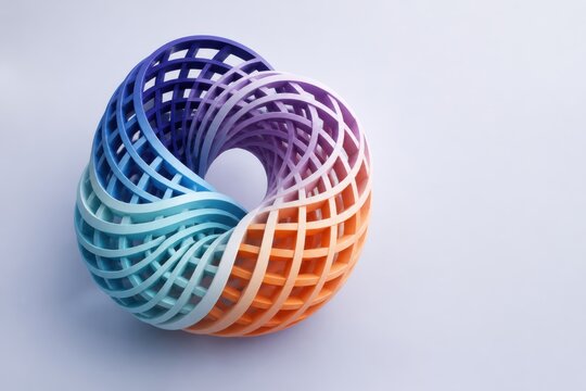 Colorful woven abstract sculpture in torus shape on white background 3D render