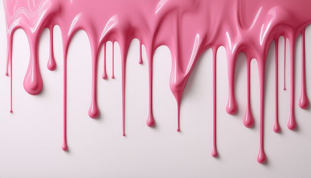 pink liquid drops of paint color flow down on white canvas abstract art light pink paint dripping on the white wall with copy space