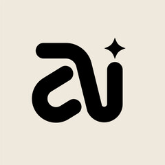 Fototapeta premium Stylized AI initials monogram logo with sparkle. Modern artificial intelligence branding vector design.