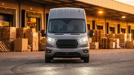 Naklejka premium A commercial van standing in a warehouse. 