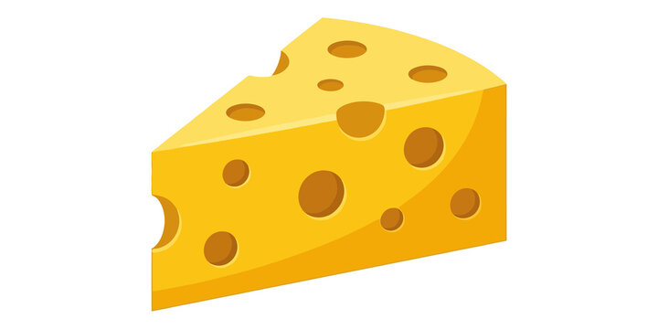A vibrant yellow cheese wedge with brown spots on transparent background