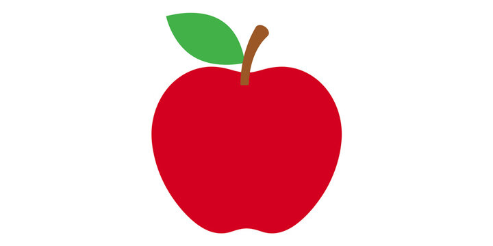 A vibrant red apple with green leaf and brown stem on transparent background
