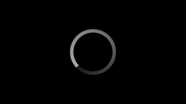 4K.Animation of a loading spinning load wheel. Waiting for download. White circle on a black isolated background.