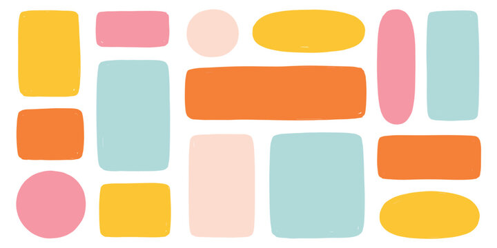 Abstract organic shapes in pastel and bright colors arranged randomly