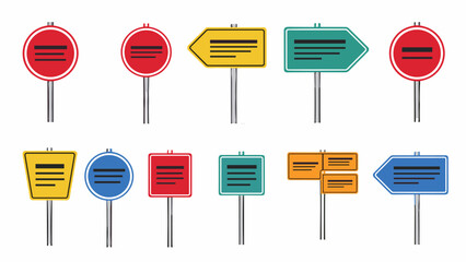 Collection of diverse road signs with horizontal lines on white background © Siddhartha