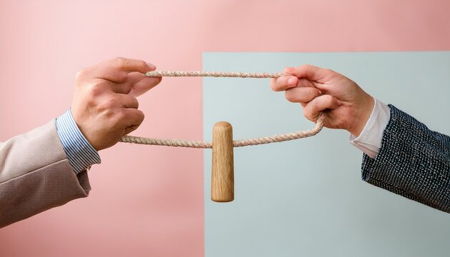 hands holding rope balance social inequality and fairness concept minimal surreal copy space