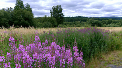 Fototapeta premium Wildflowers in Bloom Surrounded by Tall Grass