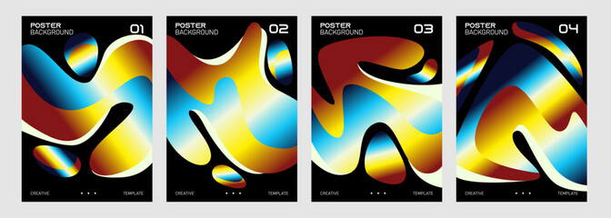 Obraz premium Y2K liquid chrome metallic vector poster pack for template modern poster graphics