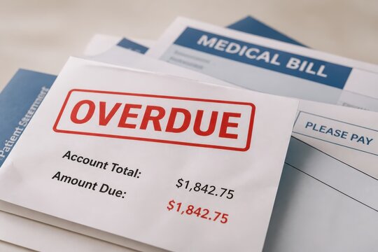 Overdue medical bill with account total and due amount