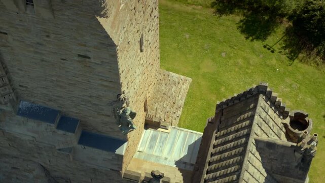 Majestic aerial footage capturing the National Wallace Monument, a famous scottish landmark in Stirling