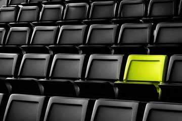 Naklejka premium Conference seats with one green chair among black rows