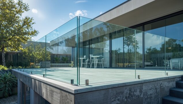 Installation of exterior laminated glass railing without a frame
