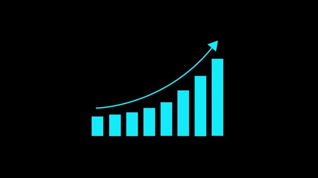 Business growth concept in graph chart showing marketing sales profit increasing to future target. business graph success Statistics bars columns growth animation arrow on black background.