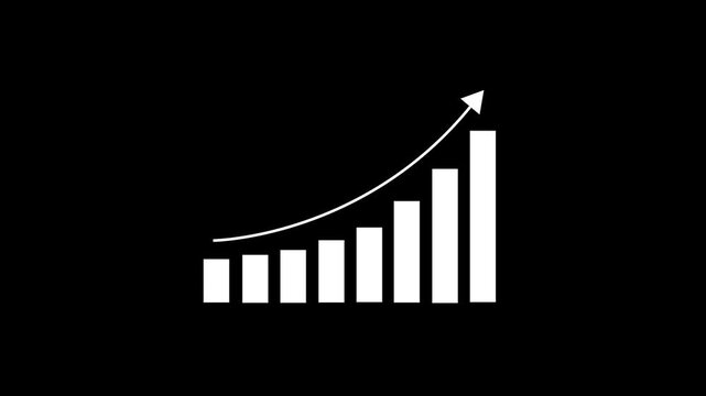Business growth concept in graph chart showing marketing sales profit increasing to future target. business graph success Statistics bars columns growth animation arrow on black background.