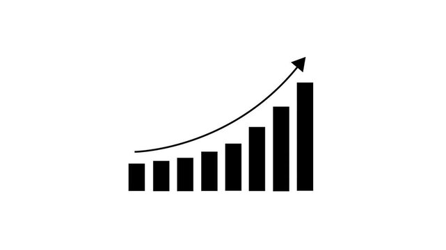 Business growth concept in graph chart showing marketing sales profit increasing to future target. business graph success Statistics bars columns growth animation arrow on white background.