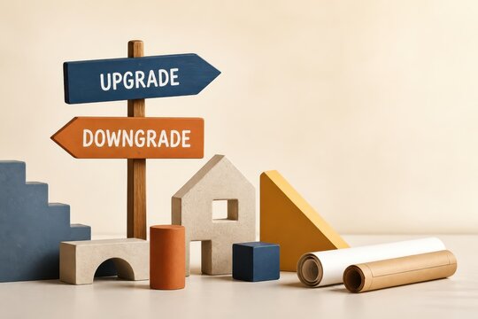 Upgrade and downgrade business decision concept with sign arrows
