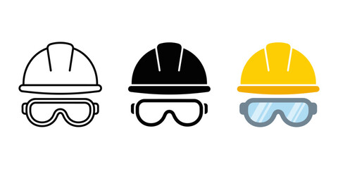 Fototapeta premium Safety gear icon set, hard hat and protective goggles, construction equipment symbol, personal protective equipment vector illustration