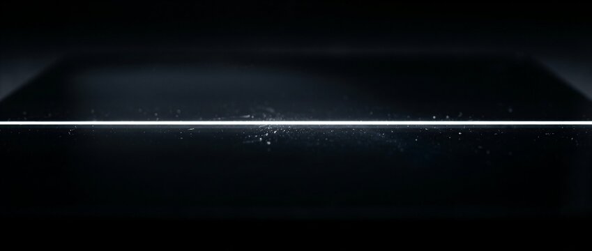 Pure black void bisected by a glowing horizontal white laser line creating a high contrast dark mode canvas for cyber technology dashboards