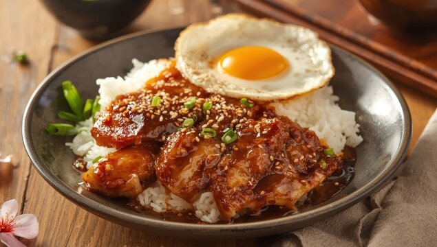 Teriyaki chicken rice is a popular Japanese meal featuring white rice and chicken in savory teriyaki sauce