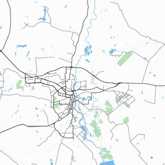 Naklejka premium Detailed city map of Penza, Russia, showing streets, major roads, waterways, parks and urban infrastructure. Clean cartographic design suitable for navigation, travel, transportation and geographic 