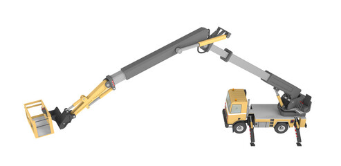 Heavy underground mining dump truck with articulated chassis for hauling ore through low-profile tunnels. 3d rendering. © petrovk