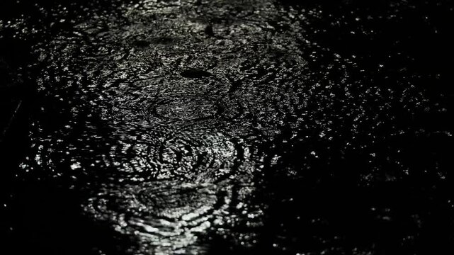 Tokyo,Japan - June 18, 2026: Heavy rain falling on a pool at night
