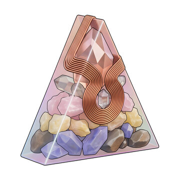 Orgone pyramid with crystals and copper wire