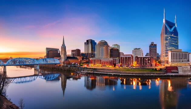 nashville tennessee downtown skyline at twilight