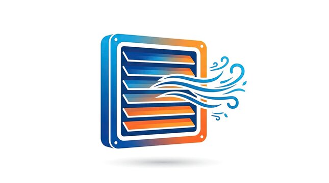 Blue and orange air conditioner vent with air flow.